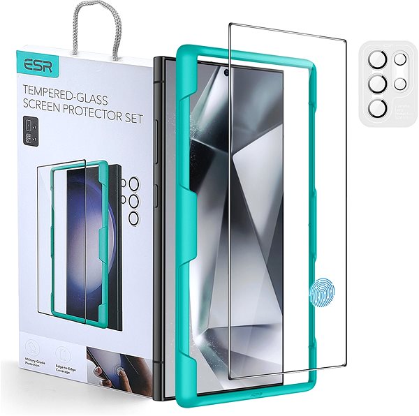 Glass Screen Protector ESR Tempered-Glass Screen Protector Set, Compatible with Galaxy S24 Ultra, 2+1 Pack ...