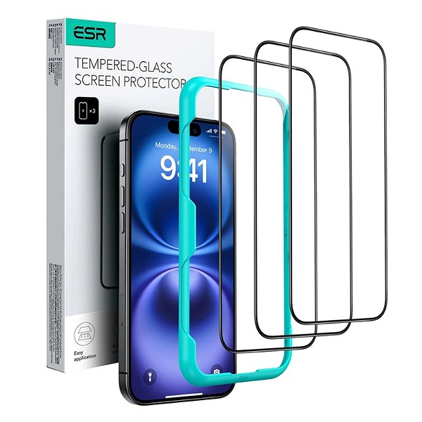 Glass Screen Protector ESR Tempered-Glass Screen Protector, Compatible with iPhone 16 Plus, 3 Pack ...