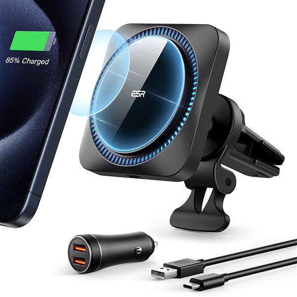 Car Charger ESR 15W Car Charger with MagSafe + CryoBoost, Frosted Silver ...