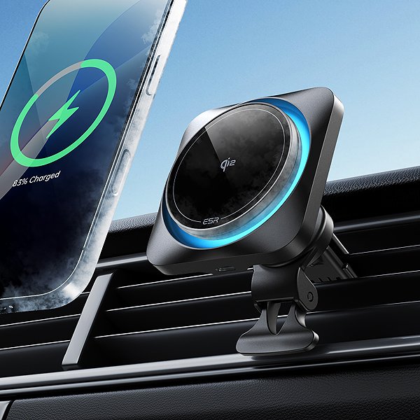 Car Charger ESR Qi2 Wireless Car Charger with CryoBoost (HaloLock) Frosted Onyx ...