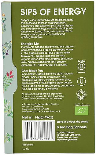 Tea English Tea Shop Sips Energy Booklet 8 bags .