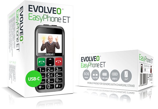 Mobiltelefon EVOLVEO EasyPhone ET, ezüst + töltőállvány ...