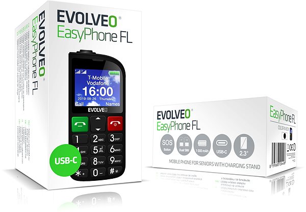 Mobiltelefon EVOLVEO EasyPhone FL, fekete + töltőállvány ...