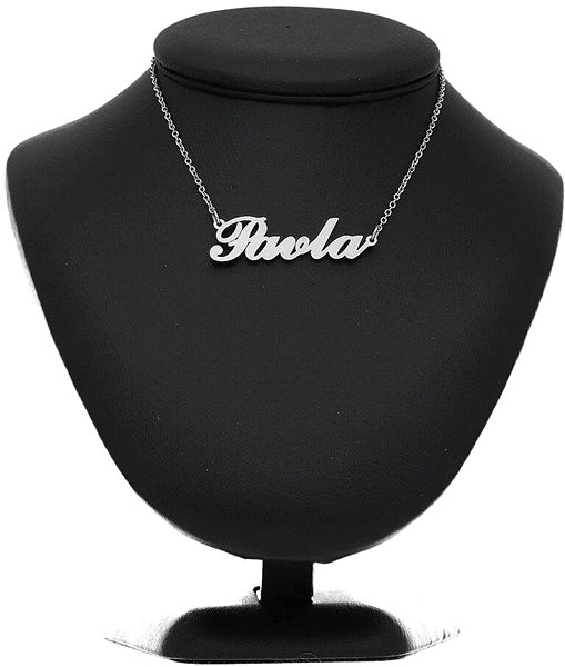 Ewena steel necklace with the name Pavla in silver script.