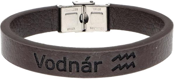 Ewena Brown Leather Bracelet with Aquarius Zodiac Sign.