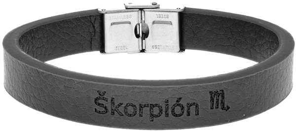 Ewena Black Leather Bracelet with Scorpio Zodiac Sign.