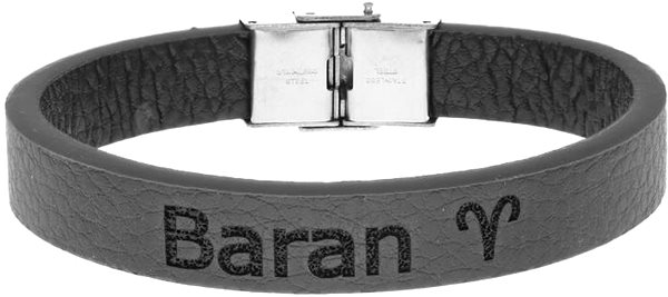 Ewena Black Leather Bracelet with Aries Zodiac Sign.