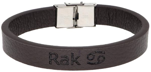 Ewena Brown Leather Bracelet with Cancer Zodiac Sign.