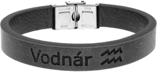 Ewena Black Leather Bracelet with Aquarius Zodiac Sign.