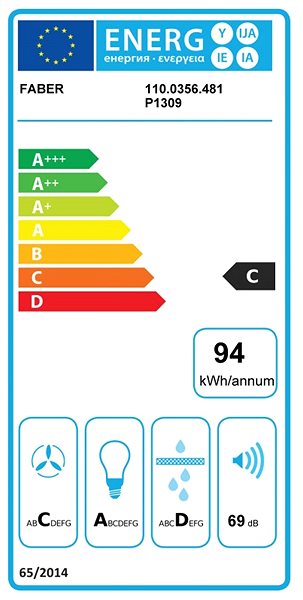 Extractor Hood FABER INCA LUX GLASS EV8 X/WH A52 Energy label