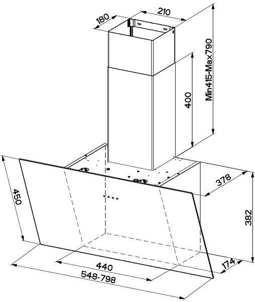 Extractor Hood FABER TWEET EV8 WH A80 Technical draft