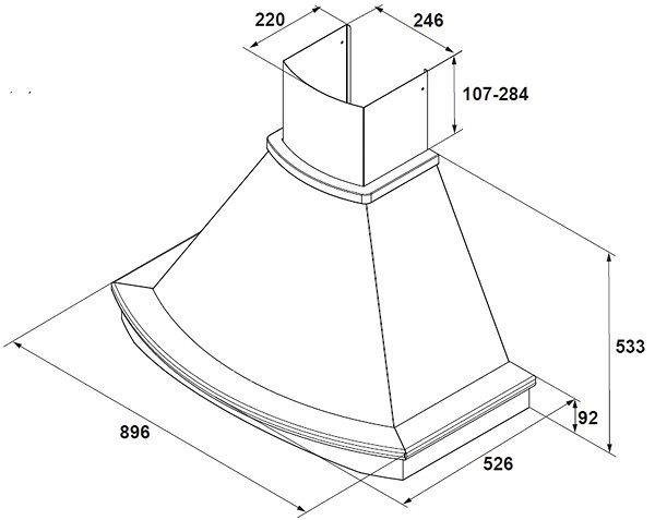 Extractor Hood FABER TRENDY WH A90 with Frame Technical draft