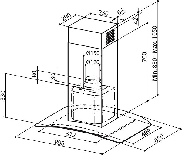 Extractor Hood FABER TRATTO ISOLA SP EV8 X/V A90 Technical draft
