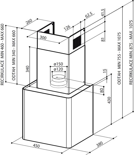 Extractor Hood FABER LITHOS EG6 WH A45 Technical draft