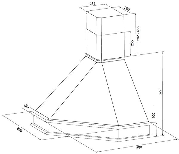 Extractor Hood FABER RANCH ANGOLO WH A100 with Frame Technical draft