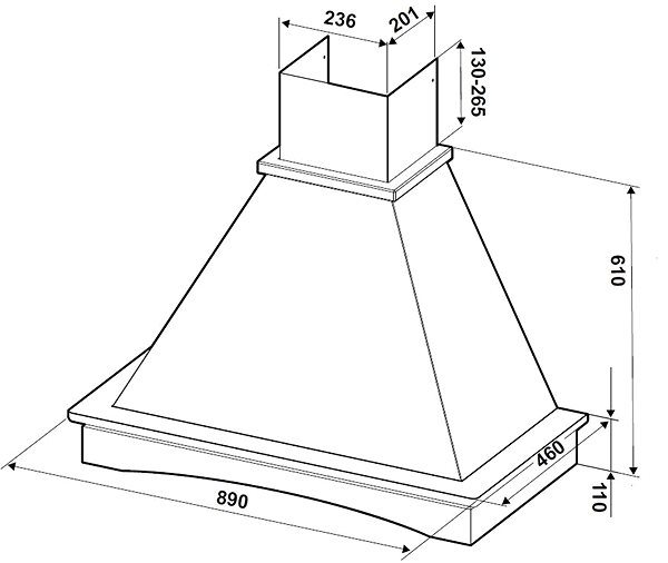 Extractor Hood FABER RANCH WH A90 with Frame Technical draft