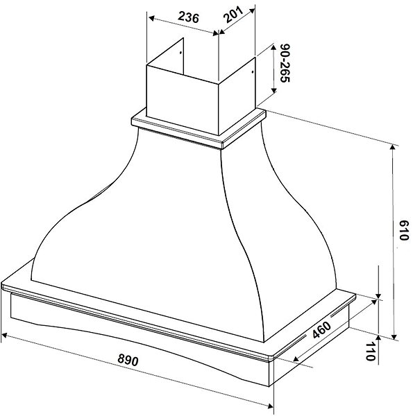 Extractor Hood FABER WEST WH A90 with Frame Technical draft