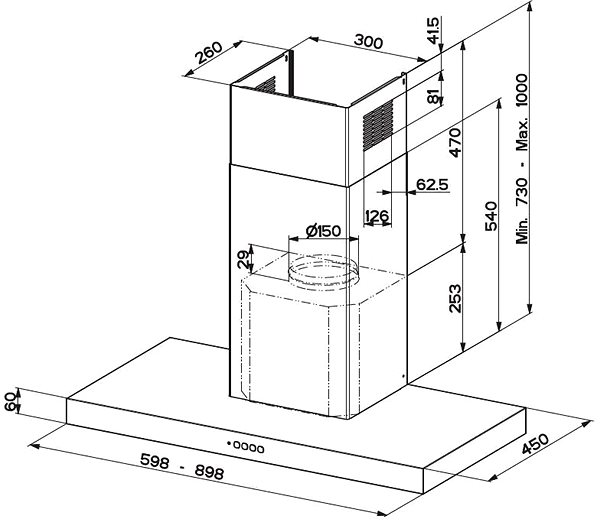 Extractor Hood FABER STILO COMFORT X A90 Technical draft