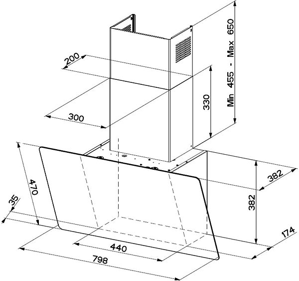 Extractor Hood FABER V-AIR KL A80 Technical draft