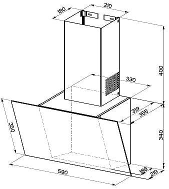 Extractor Hood FABER Verty BK A60 Technical draft