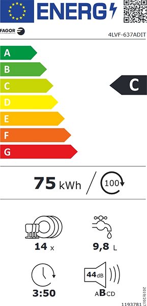 Mosogatógép FAGOR 4LVF-635ADIT Energia címke
