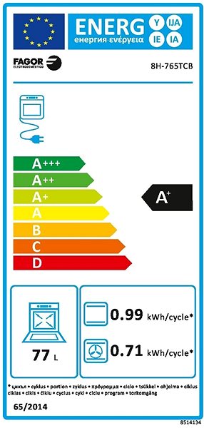 Beépíthető sütő FAGOR 8H-765TCB Energia címke
