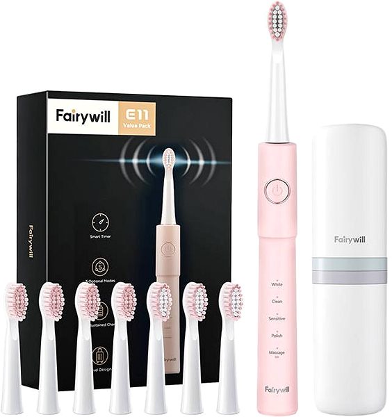 Electric Toothbrush FairyWill E11 sonic with case, pink ...