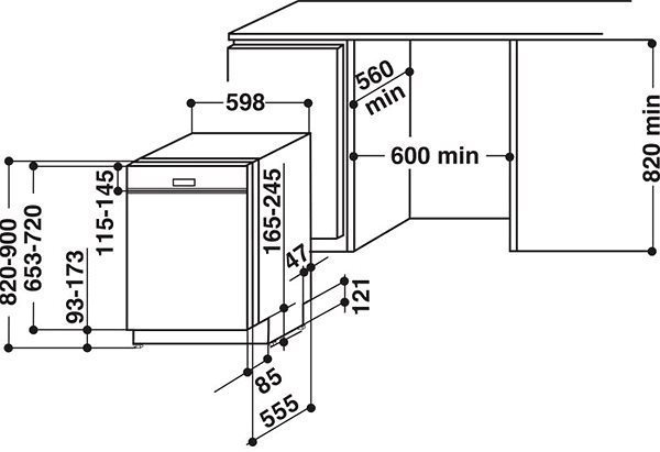 Built-in Dishwasher WHIRLPOOL WBC 3C26 X Technical draft