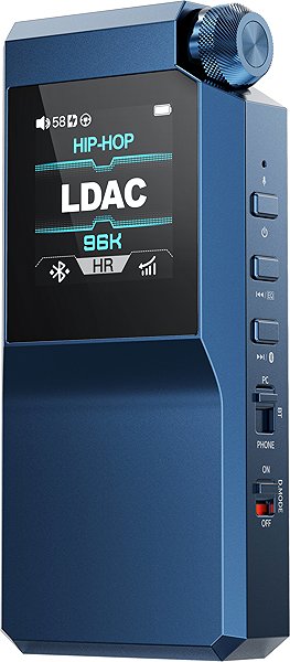 FiiO BTR17 blue headphone amplifier.
