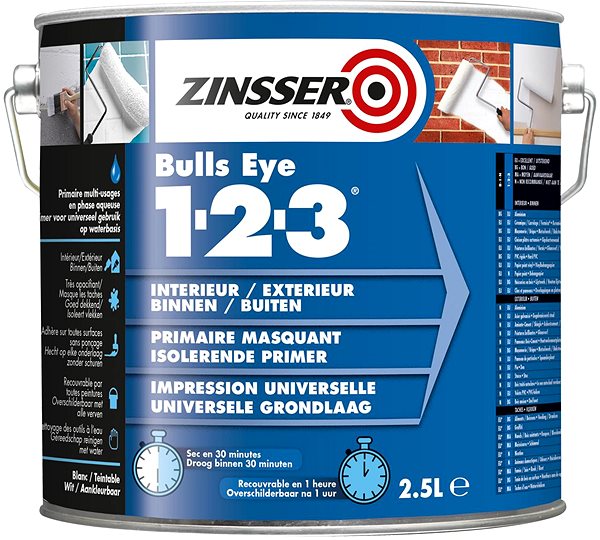 Paint ZINSSER Universal Adhesion Primer Bulls Eye 1-2-3, white variant, RO.850.BE.2.5 .
