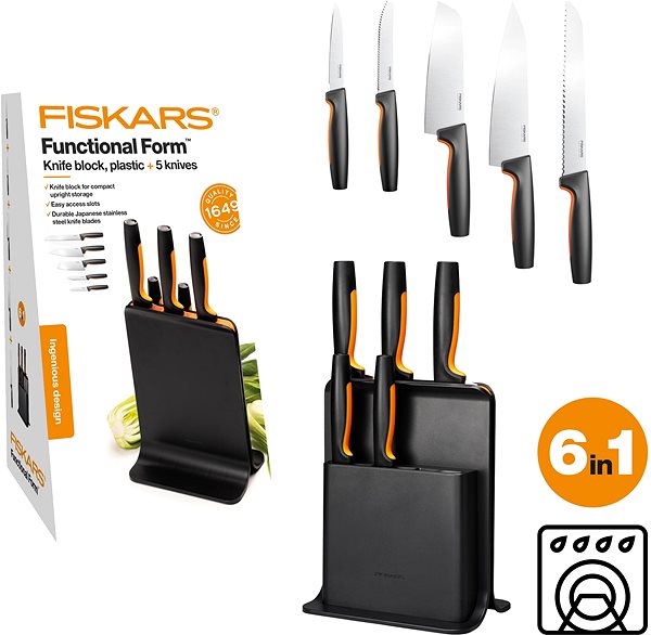 Sada nožov FISKARS Functional Form Plastový blok s piatimi nožmi ...