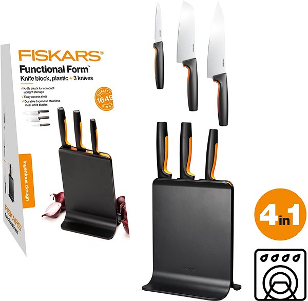 Késkészlet FISKARS Functional Form Műanyag blokk három késsel ...