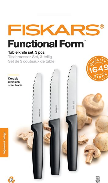 Sada nožov FISKARS Functional Form Súprava stolových nožov, 3 raňajkové nože ...