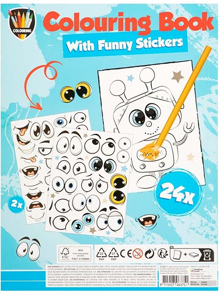 colouring page colouring book with funny stickers A4 .
