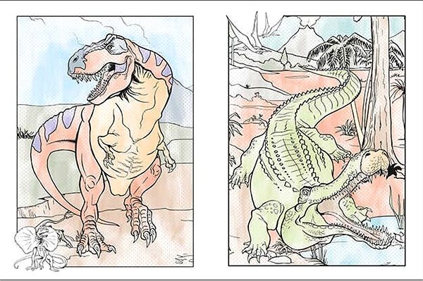 colouring page Paint with water Dinosaurs .