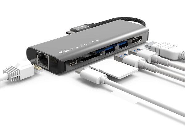 Port replikátor Feeltek Portable 6 in 1 USB-C Hub, gray Csatlakozási lehetőségek (portok)