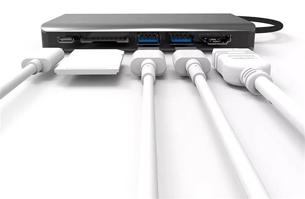 Port replikátor Feeltek Portable 8 in 1 USB-C Hub, gray Csatlakozási lehetőségek (portok)