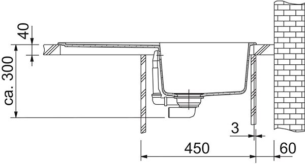 Tectonitový drez Franke OID 611-78 čierny 780x500 mm Technický nákres