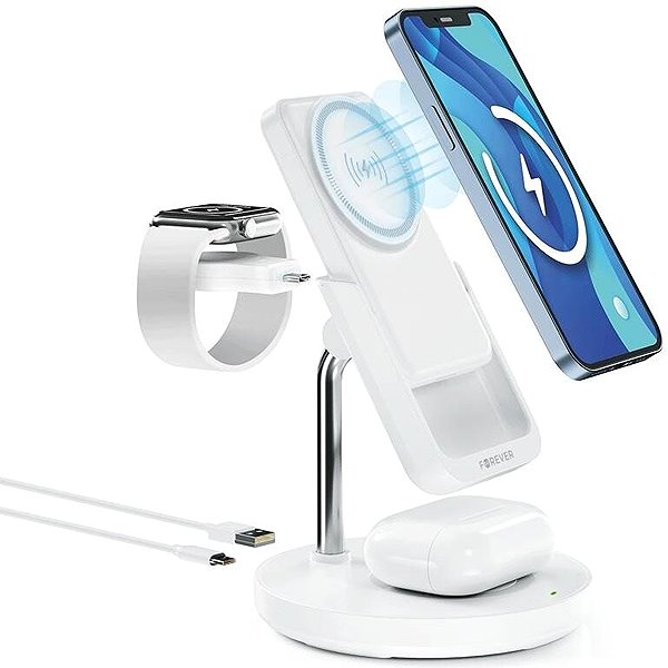 Ladeständer Forever Wireless Ladestation mit Powerbank 5in1 MACS-100 weiß ...