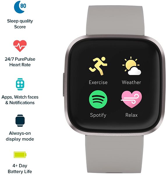 Smart Watch Fitbit Versa 2 (NFC) - Stone/Mist Grey Screen