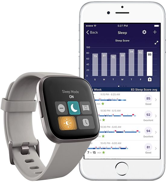 Smart Watch Fitbit Versa 2 (NFC) - Stone/Mist Grey Features/technology