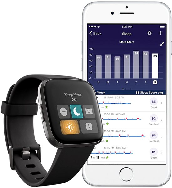 Smartwatch Fitbit Versa 2 - Schwarz/Carbon Mermale/Technologie