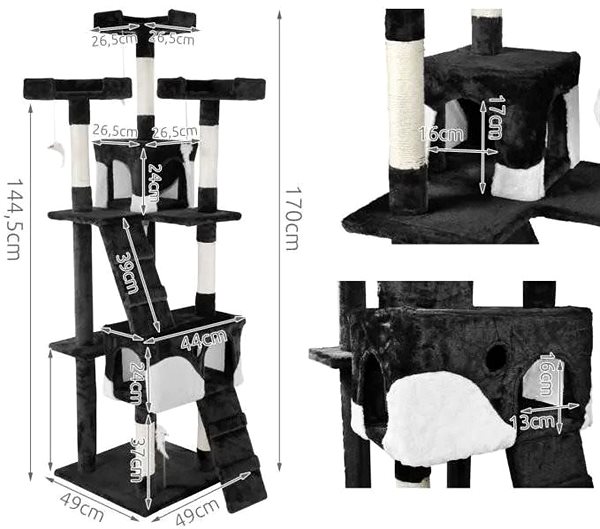 Škrabadlo pre mačky Malatec 2780 170 cm čierno-biele Technický nákres