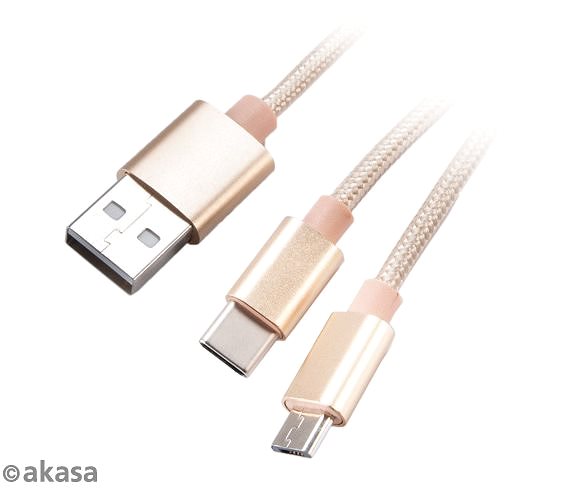 Adatkábel AKASA A típusú USB-ről C- és micro B típusúra - töltő és szinkronizáló kábel / AK-CBUB42-12GL Csatlakozási lehetőségek (portok)