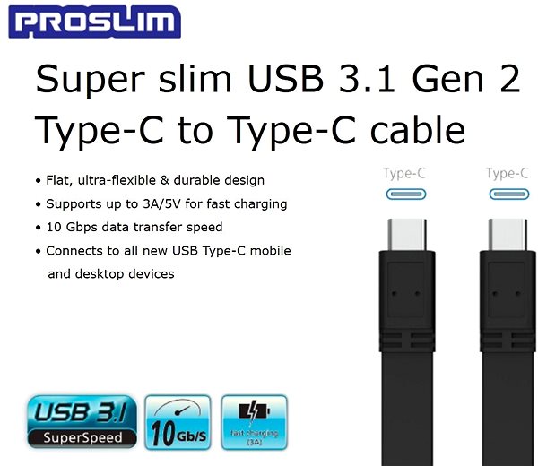 Datenkabel AKASA PROSLIM, USB 3.1 Gen2 Typ C Verbindungskabel / AK-CBLD08-12BK Mermale/Technologie