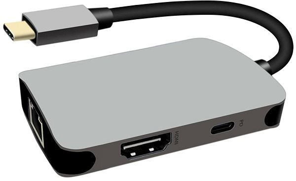Adapter PremiumCord USB-C auf HDMI + RJ45 + PD Adapter, Aluminiumgehäuse ...