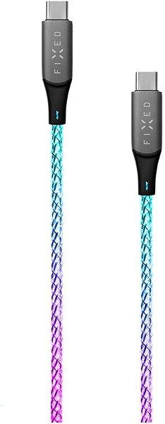 Data Cable FIXED LED Cable USB-C/USB-C with glow effect and PD support 1.2 meter 60W braided rainbow PLA