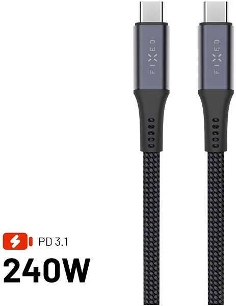 Data Cable FIXED Multimedia Cable USB-C/USB-C USB4 gen2 20Gbps PD 3.1 240W 4K@60Hz 1.2m braided grey ...