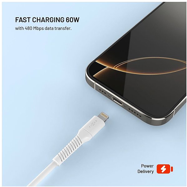 Data Cable FIXED Cable USB-C/Lightning with PD support 1.2m USB 2.0 27W Liquid silicone white ...