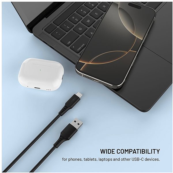 Data Cable FIXED Cable USB/USB-C and PD support 0.3m USB 2.0 60W Liquid silicone black ...